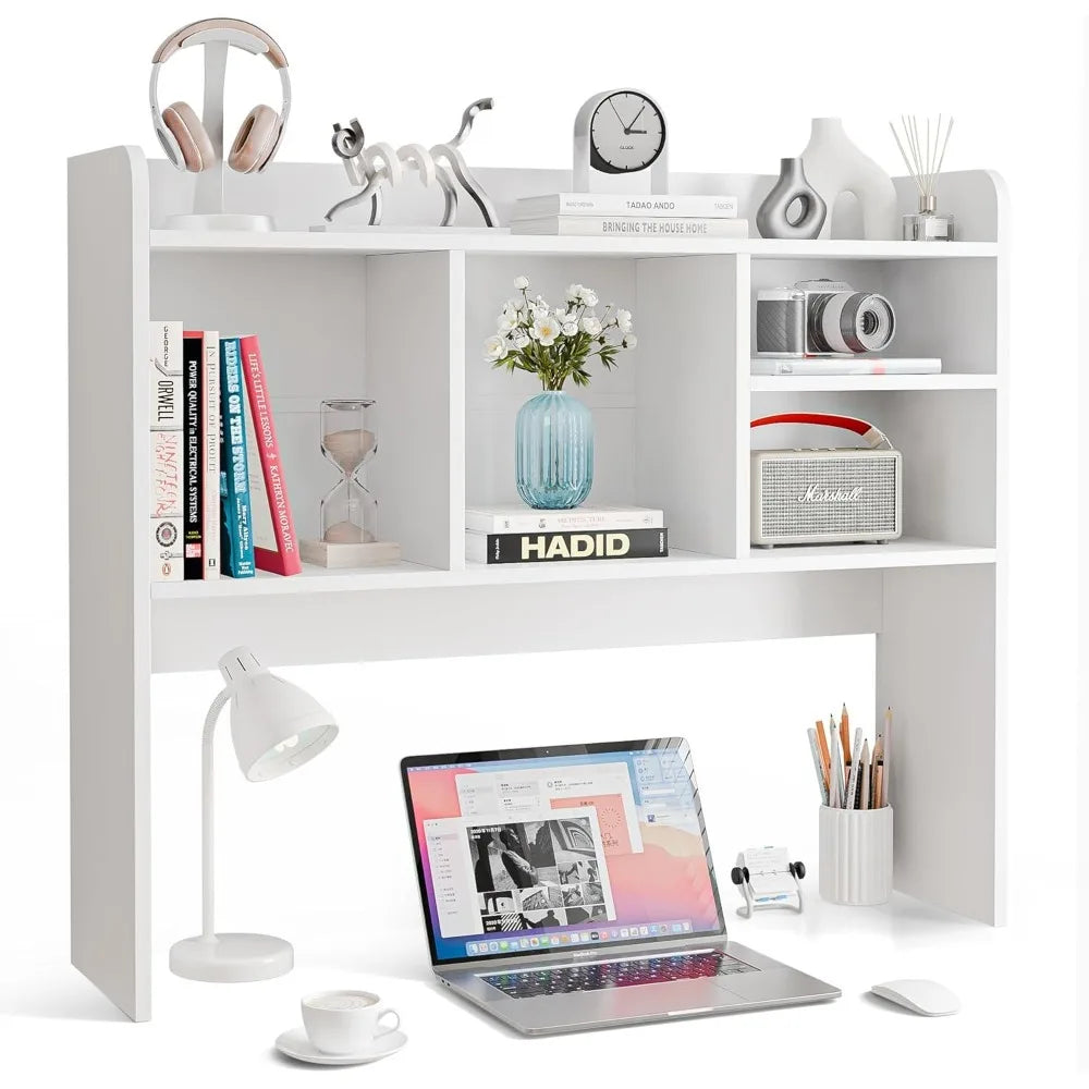 Wooden Desktop Bookshelf with 6 Shelves–3-Tier Desk Organizer Hutch for Computer Desk, Home or Office