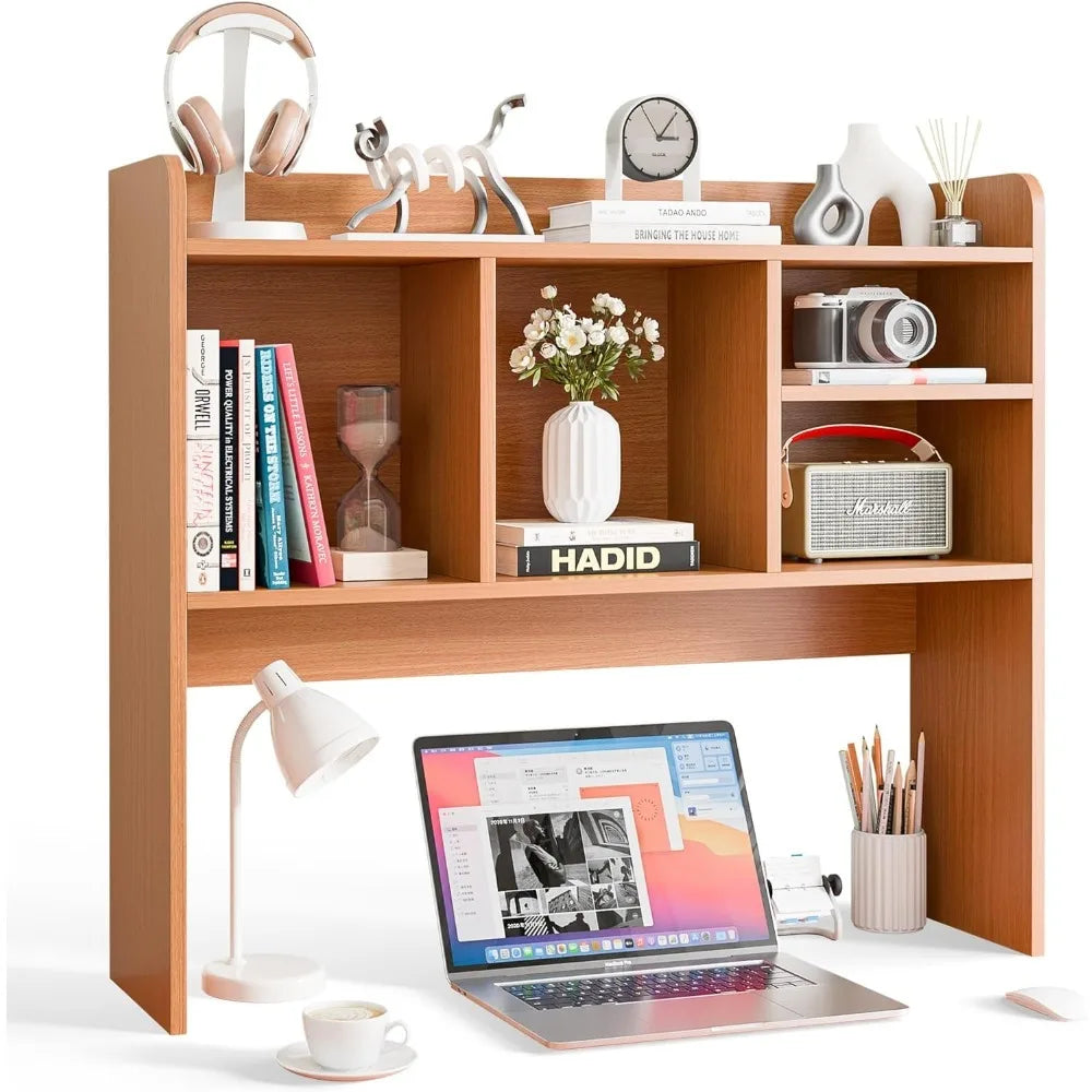 Wooden Desktop Bookshelf with 6 Shelves–3-Tier Desk Organizer Hutch for Computer Desk, Home or Office