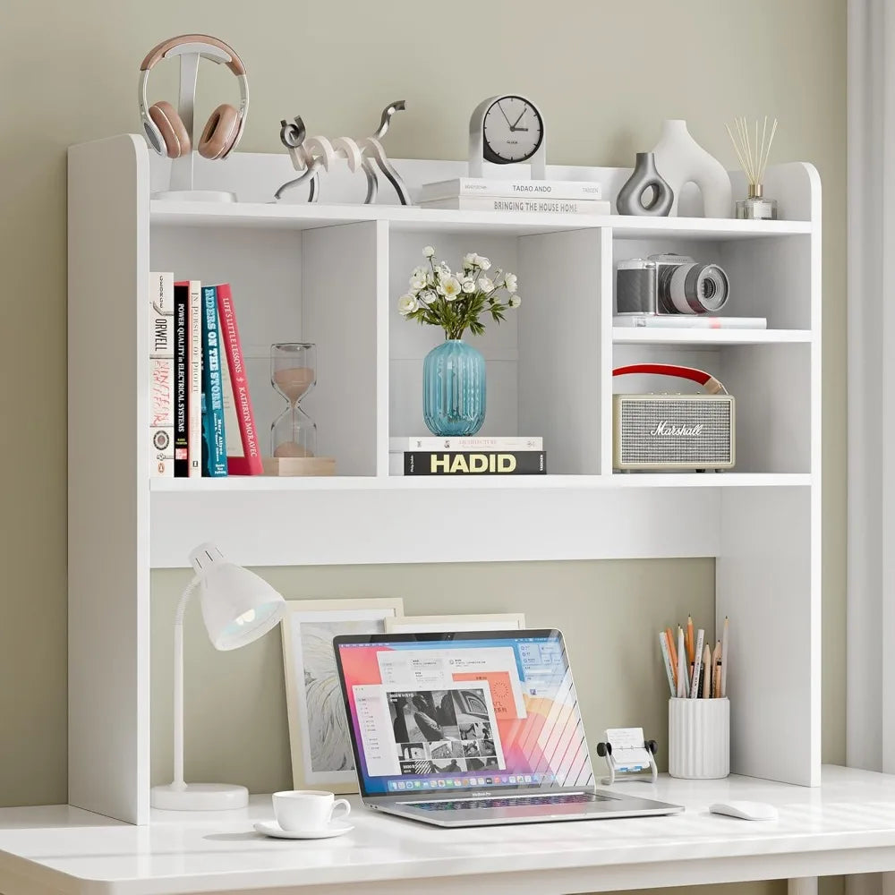Wooden Desktop Bookshelf with 6 Shelves–3-Tier Desk Organizer Hutch for Computer Desk, Home or Office