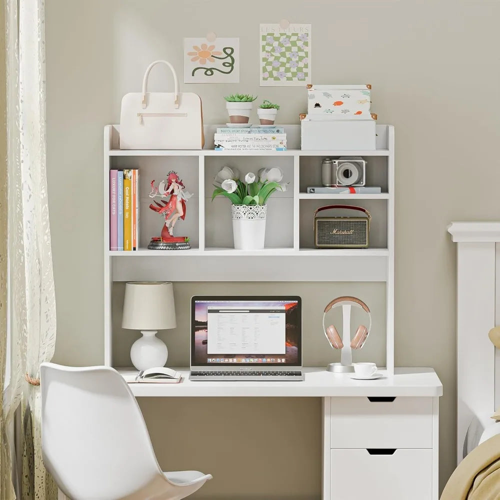 Wooden Desktop Bookshelf with 6 Shelves–3-Tier Desk Organizer Hutch for Computer Desk, Home or Office
