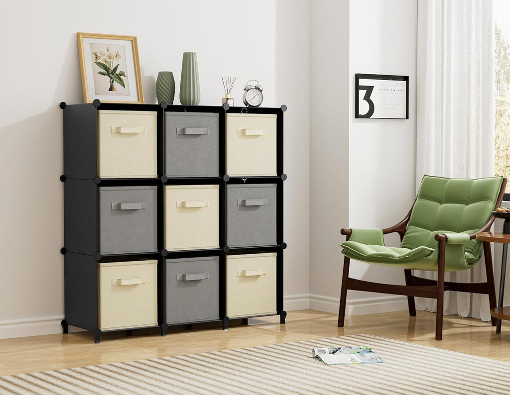 Closet Organizers and Storage, 9 Cube Storage Organizer, Portable Closet Organizer Cubes Shelves for Clothes, Bedroom, Kids Room, Bathroom, Wardrobe, Garment Racks, Black