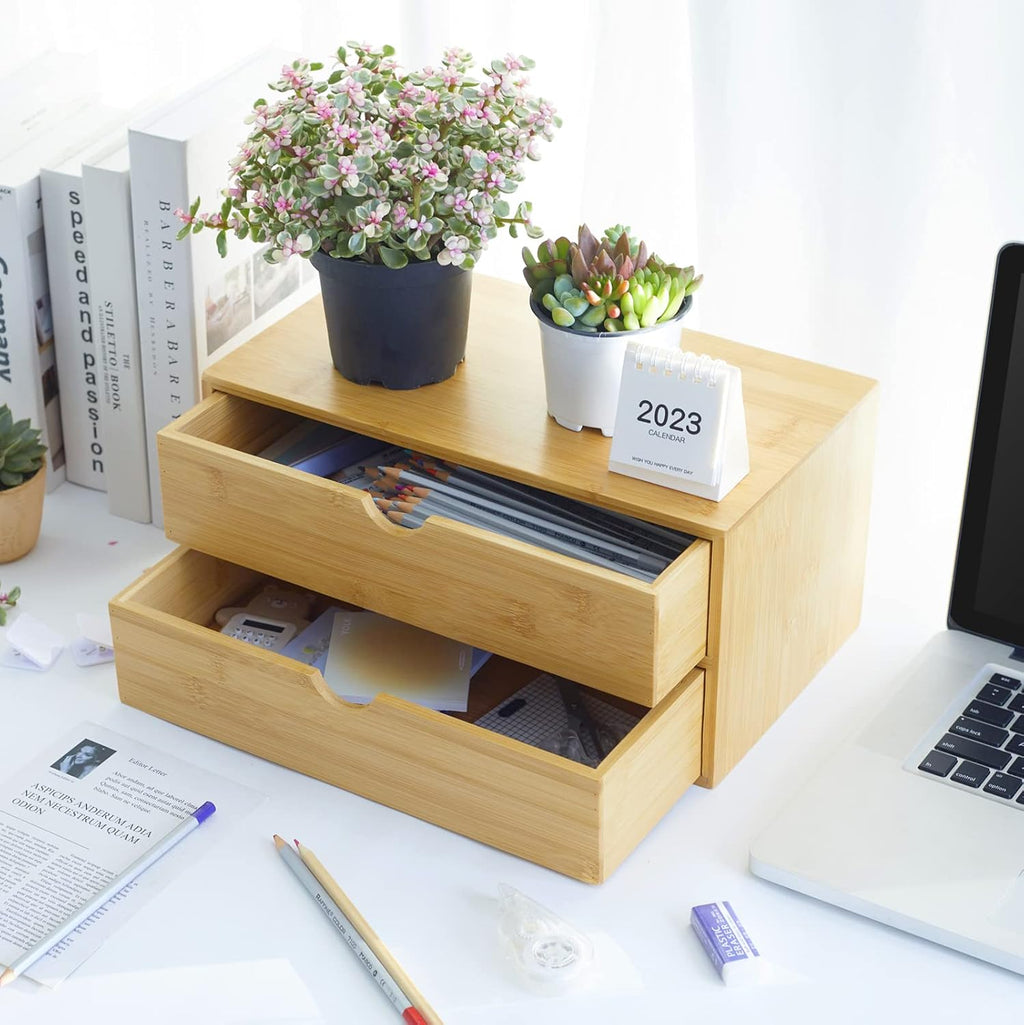 Bamboo Desk Organizer With Drawers